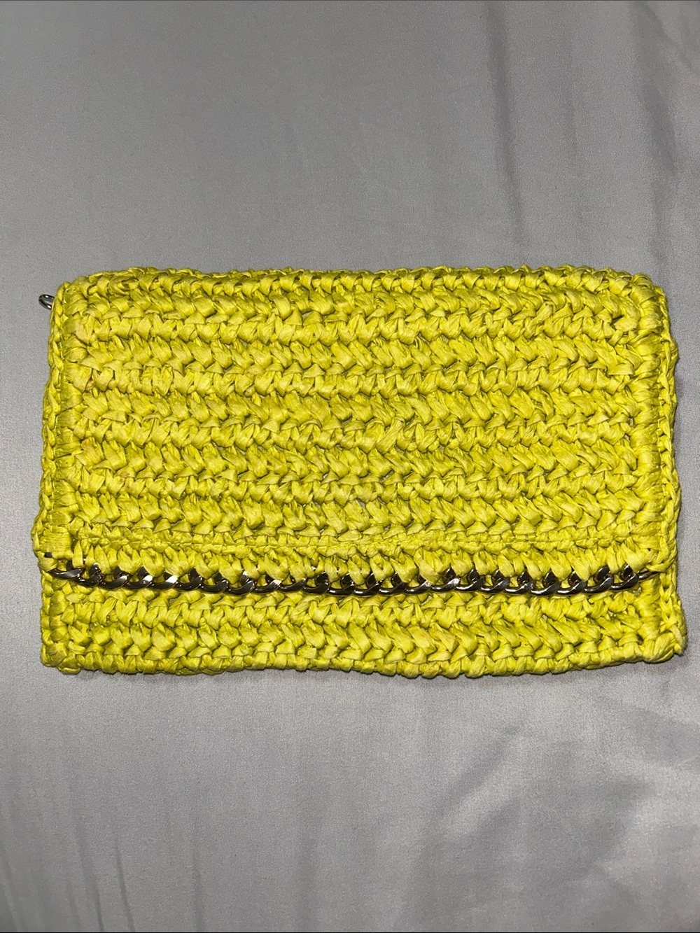 Handwoven H&M Yellow Crochet Clutch with Chain Detail